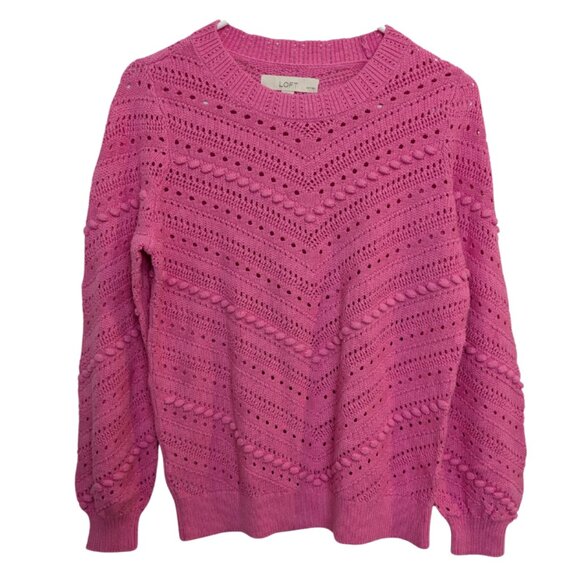 LOFT Petites Women's Bobble Pointelle Sweater, Size SP, Pink, 100% Cotton - Picture 1 of 12